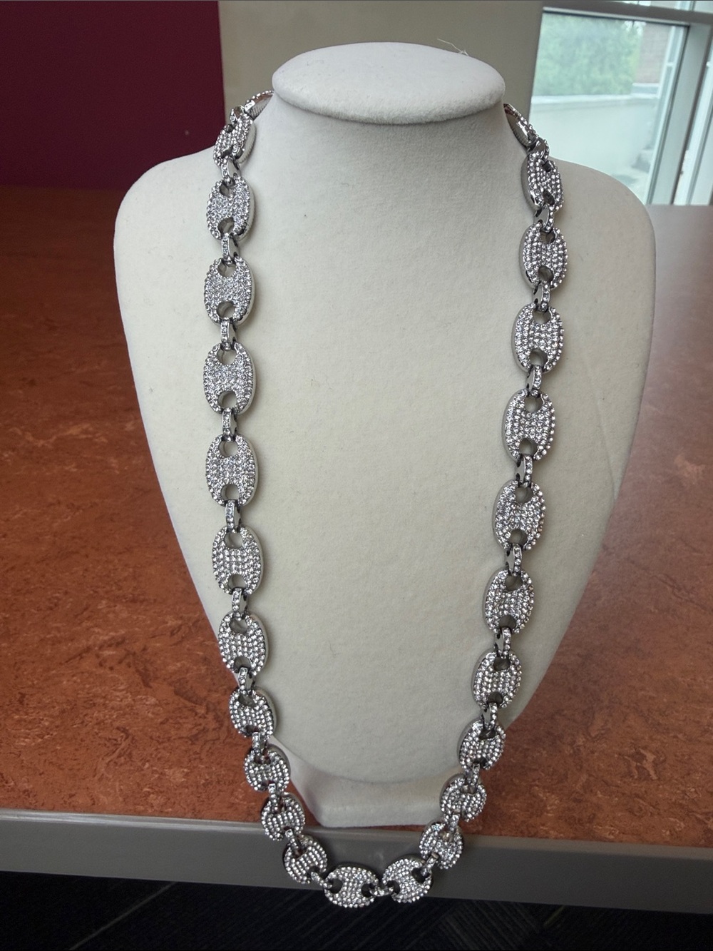 Silver 24in Link Chain w/VVSCZ Jewels